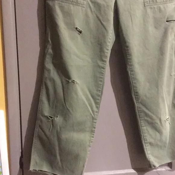 RL Vintage CARGO RALPH LAUREN WIDE LEG Army Green PANTS Raw Hem Size 12 - Picture 7 of 14